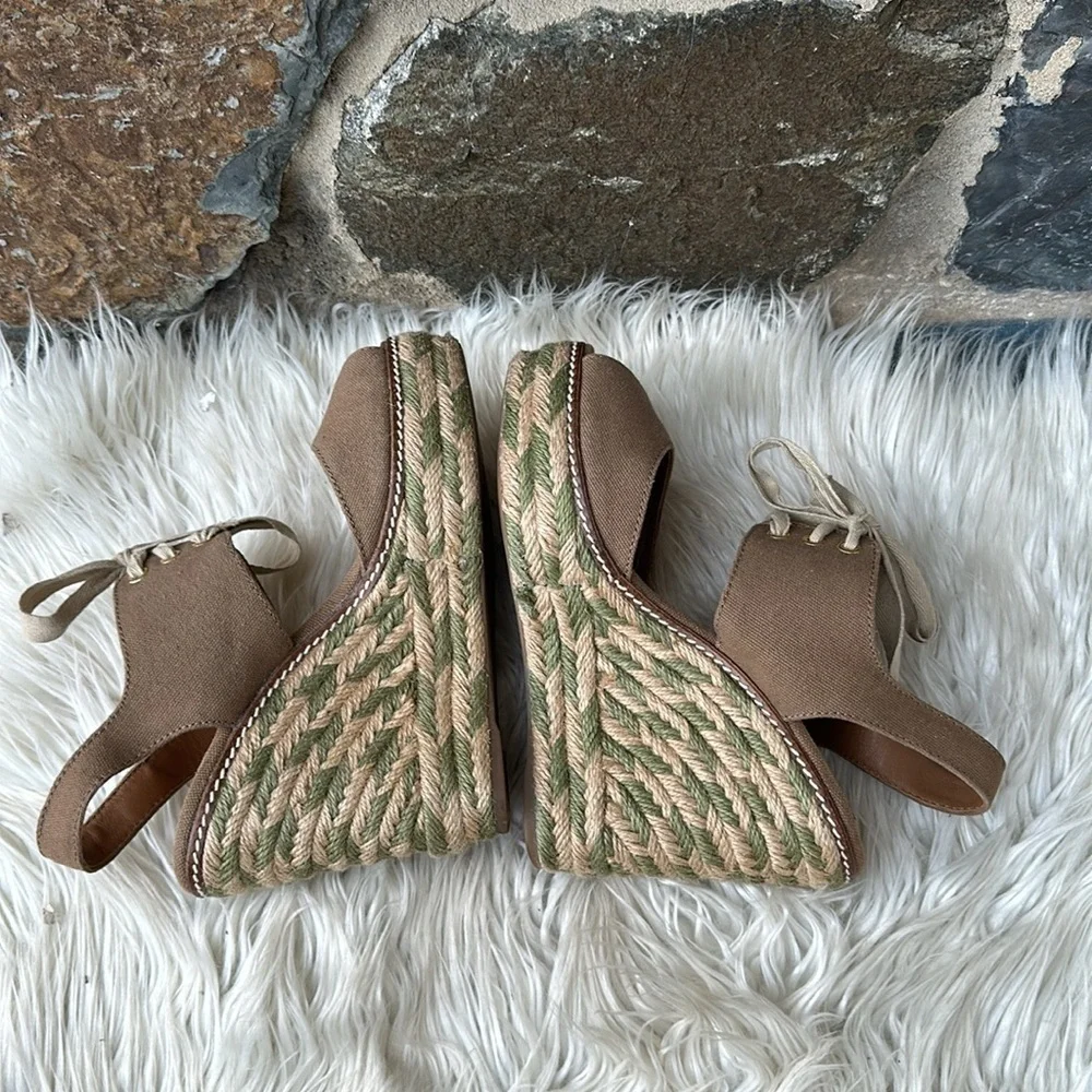 Tory Burch crossover platform espadrille wedge sandal size 7
